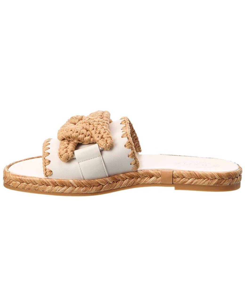Tod's White Leather & Raffia Sandal