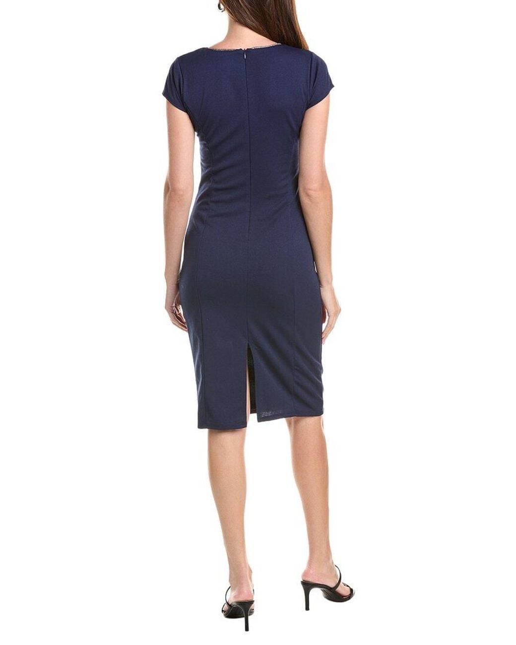 Marina Blue Rhinestone Trim Midi Dress