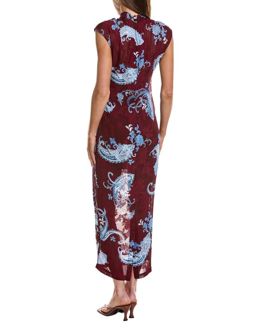 Hemant & Nandita Red Burnout Jacquard Maxi Dress