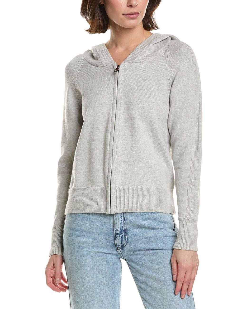 Brodie Cashmere Gray Ribbed Zip Up Cashmere-Blend Hoodie