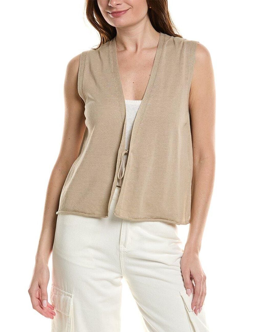 Eileen Fisher Natural V-Neck Linen-Blend Vest