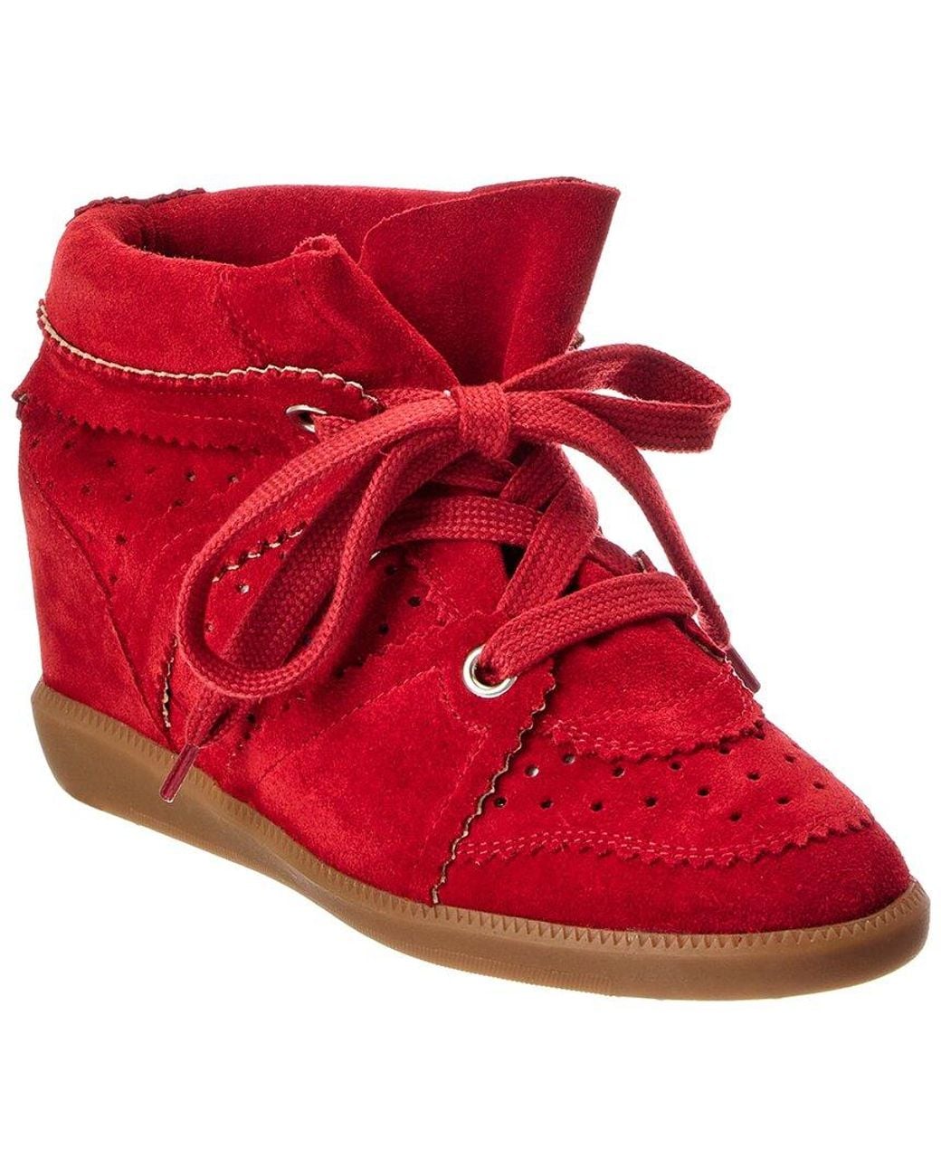 Isabel Marant Red Bobby Suede Wedge Sneaker