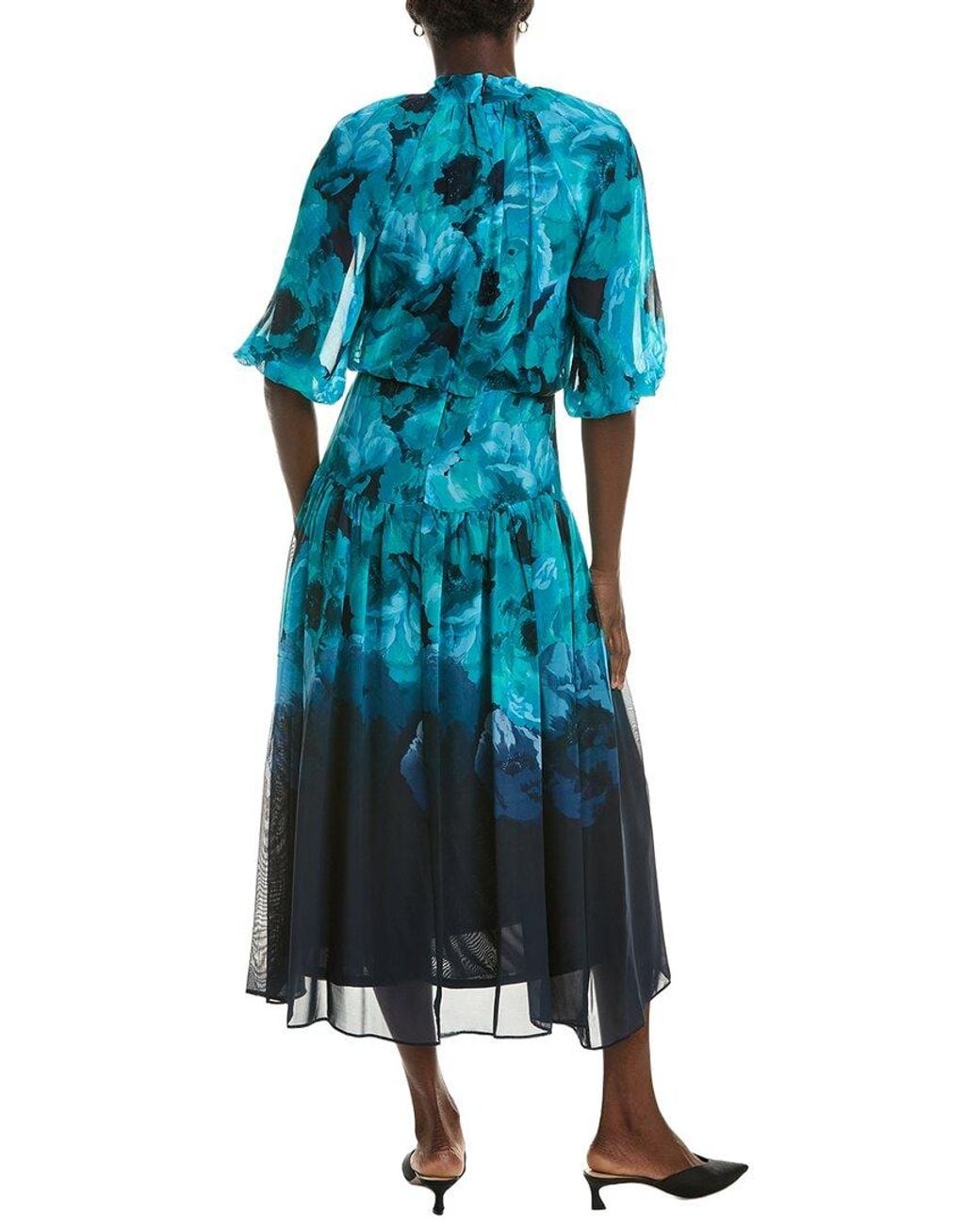 Maison Tara Blue Long Sleeve Midi Dress