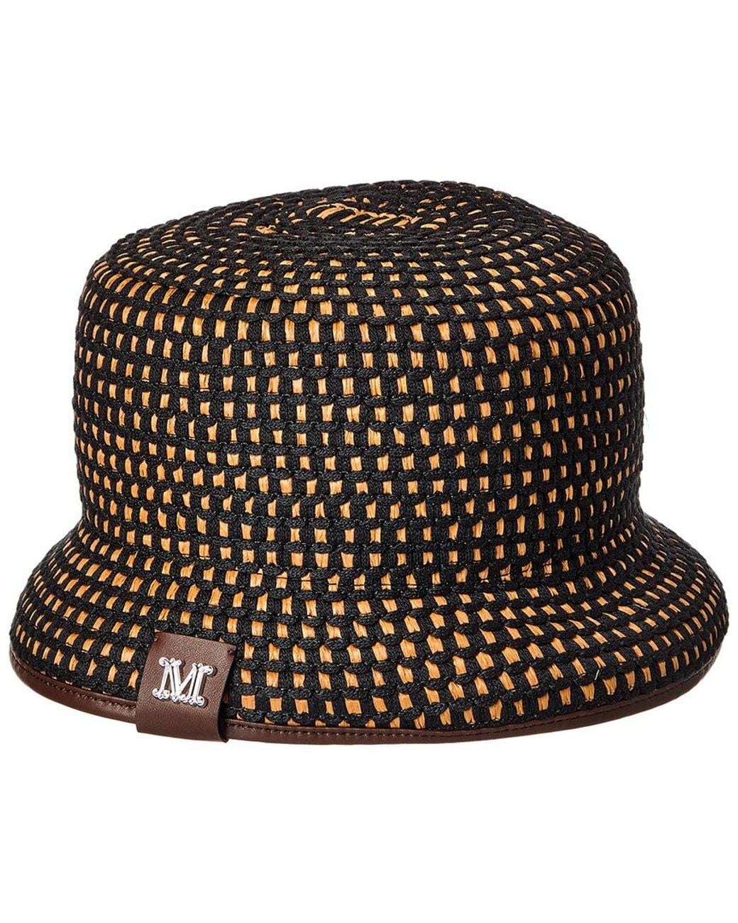 Max Mara Black Bacino Leather-Trim Hat