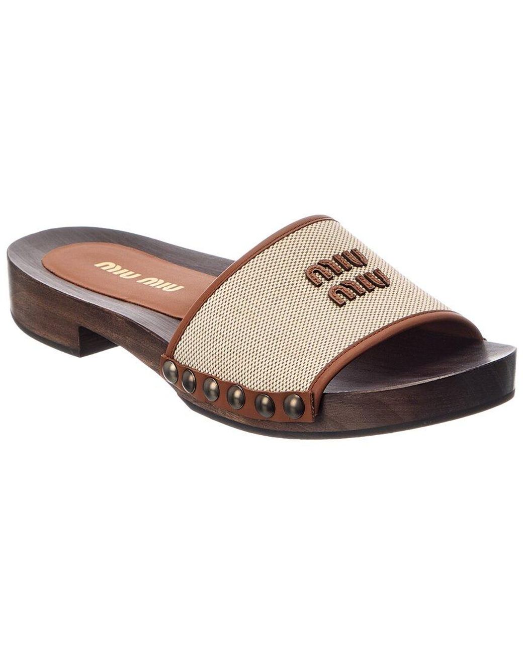 Miu Miu Brown Canvas & Leather Clog