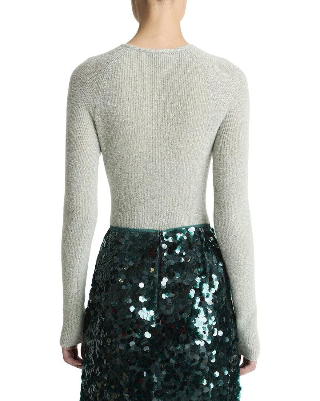 Vince Gray Metallic High V-Neck Alpaca & Wool-Blend Sweater