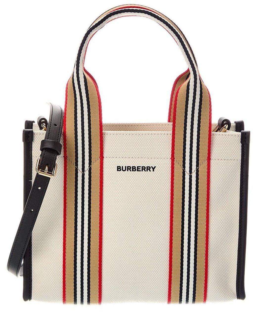 Burberry Brown Stripe Canvas & Leather Tote
