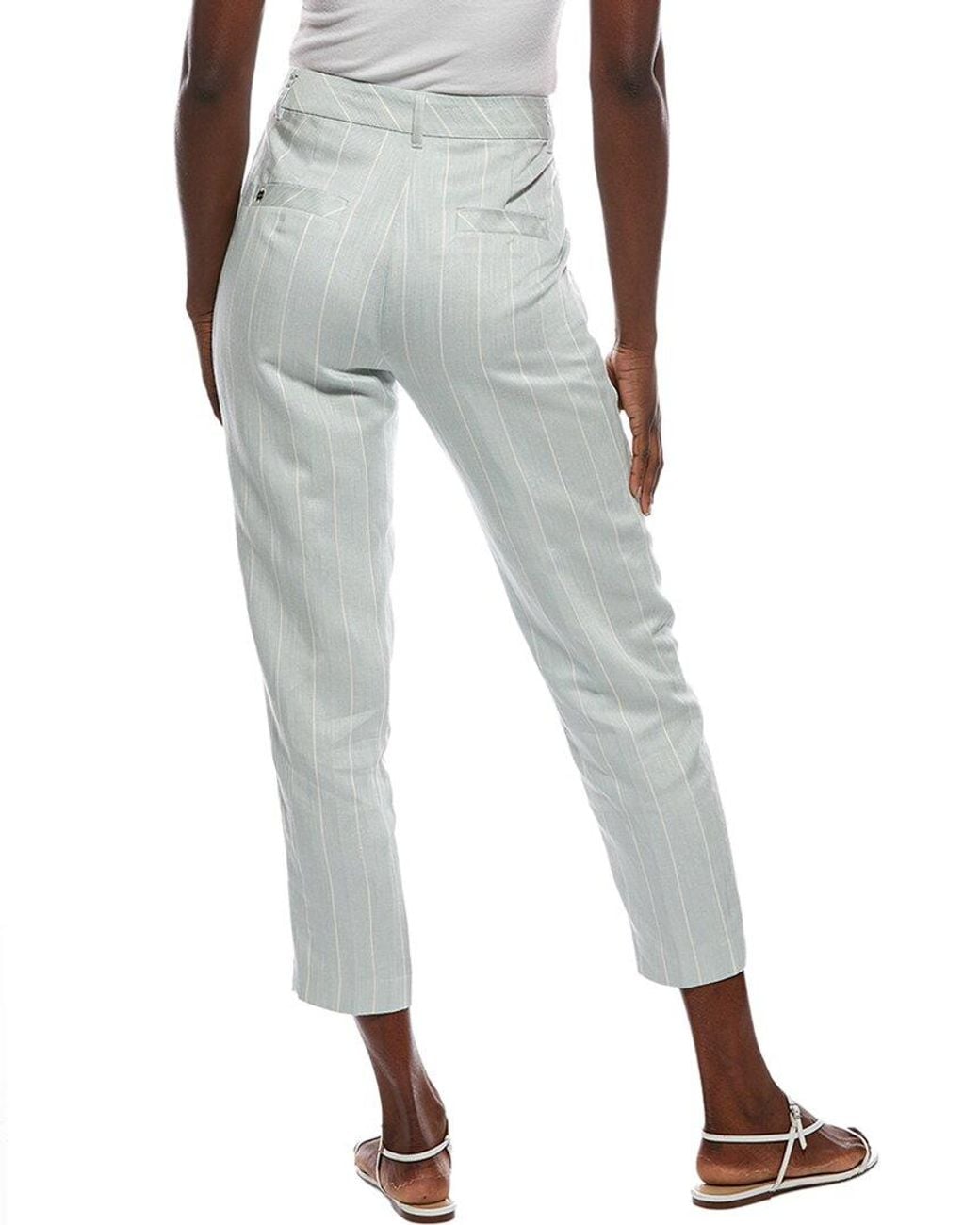 Marc Cain Gray Striped Linen-Blend Pant