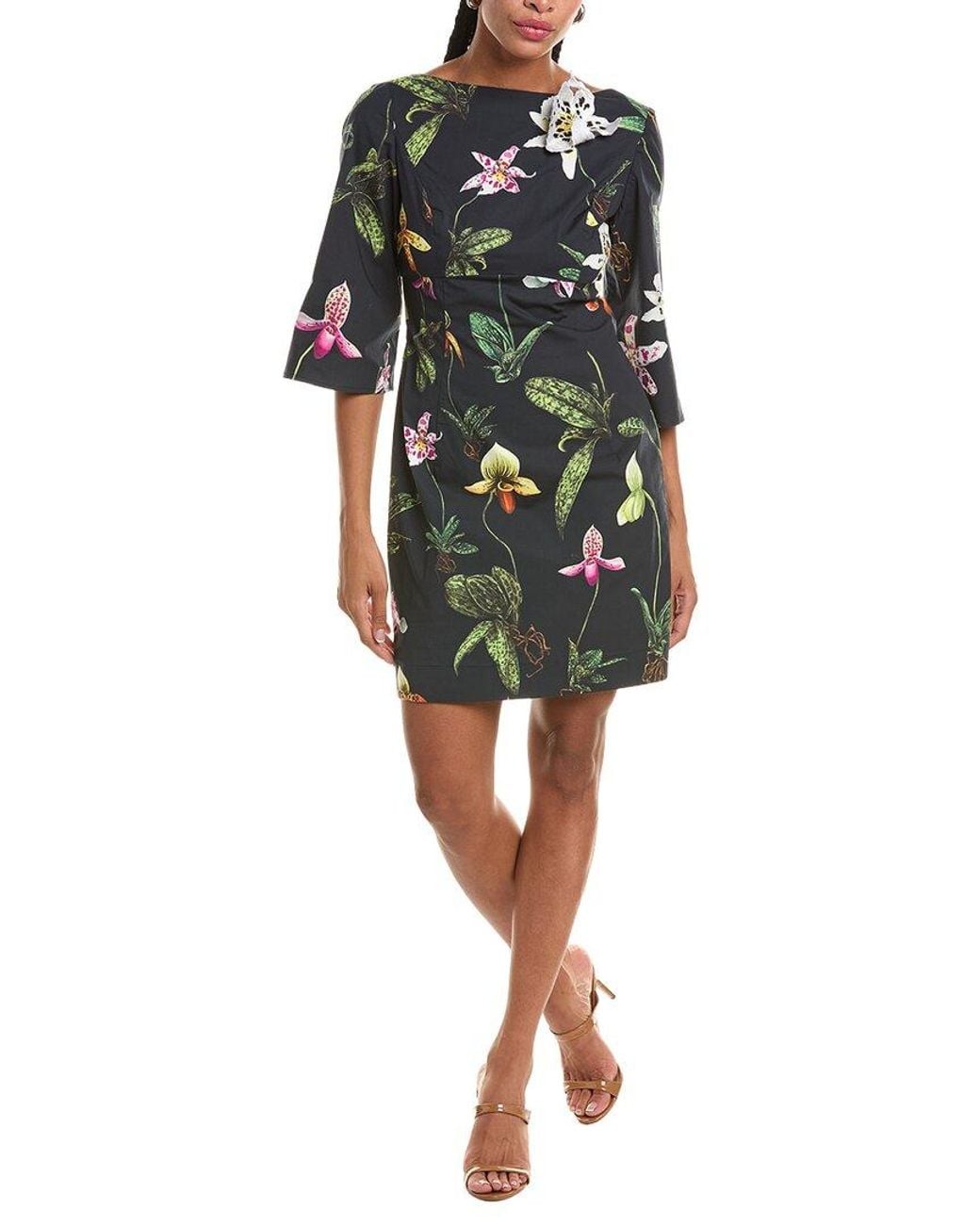 Oscar de la Renta Black Floral Mini Dress
