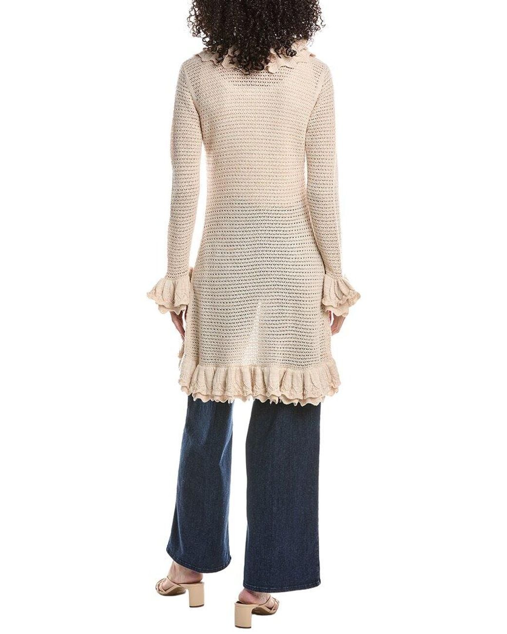 Alice + Olivia Blue Yara Ruffle Wool Cardigan