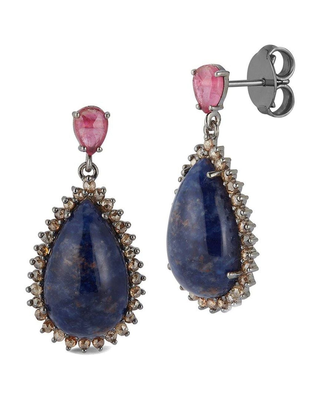 Banji Jewelry Blue Silver 1.41 Ct. Tw. Diamond & Gemstone Drop Earrings