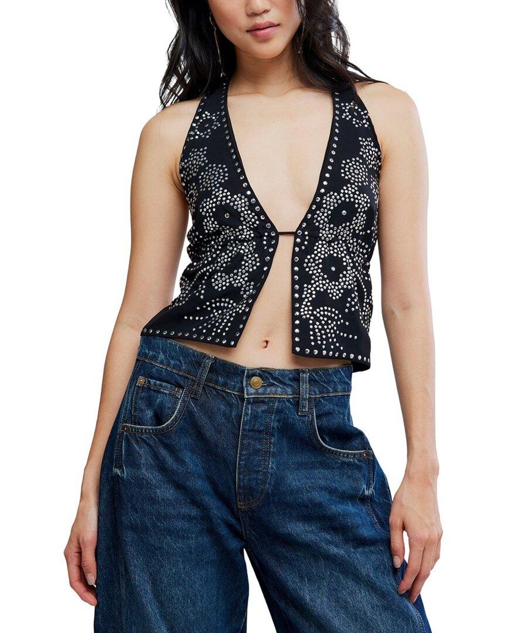 Free People Blue Kenzie Studded Top