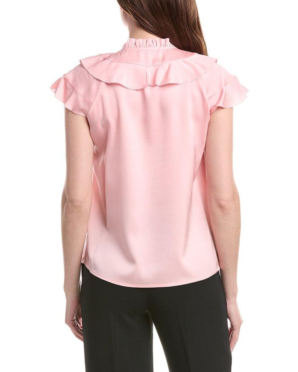 Tahari Pink Zion Pleated Silk-Blend Blouse