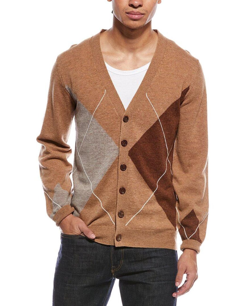 Brodie Cashmere Brown Argyle Wool & Cashmere-Blend Cardigan for men