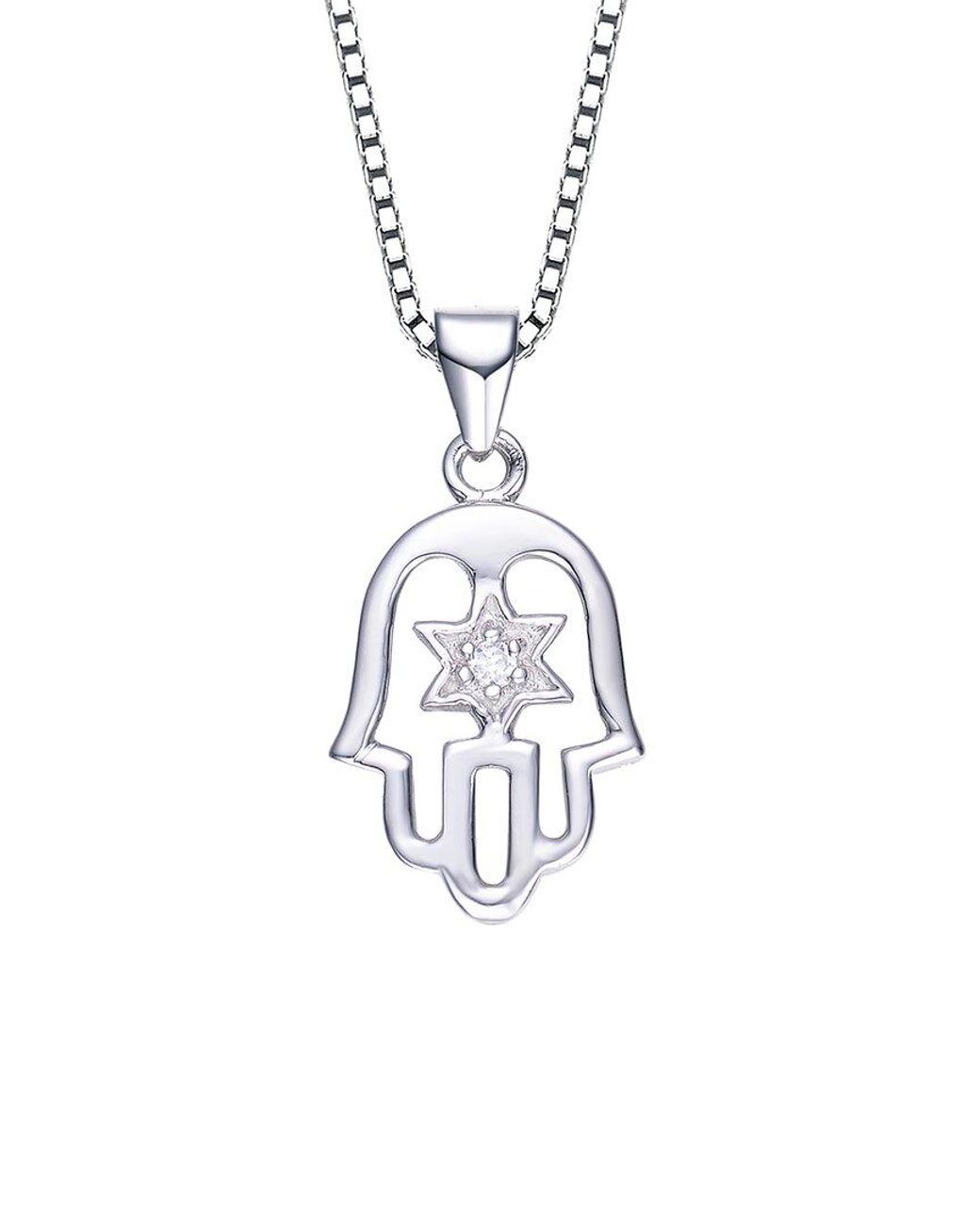 Genevive Jewelry White Silver Cz Pendant