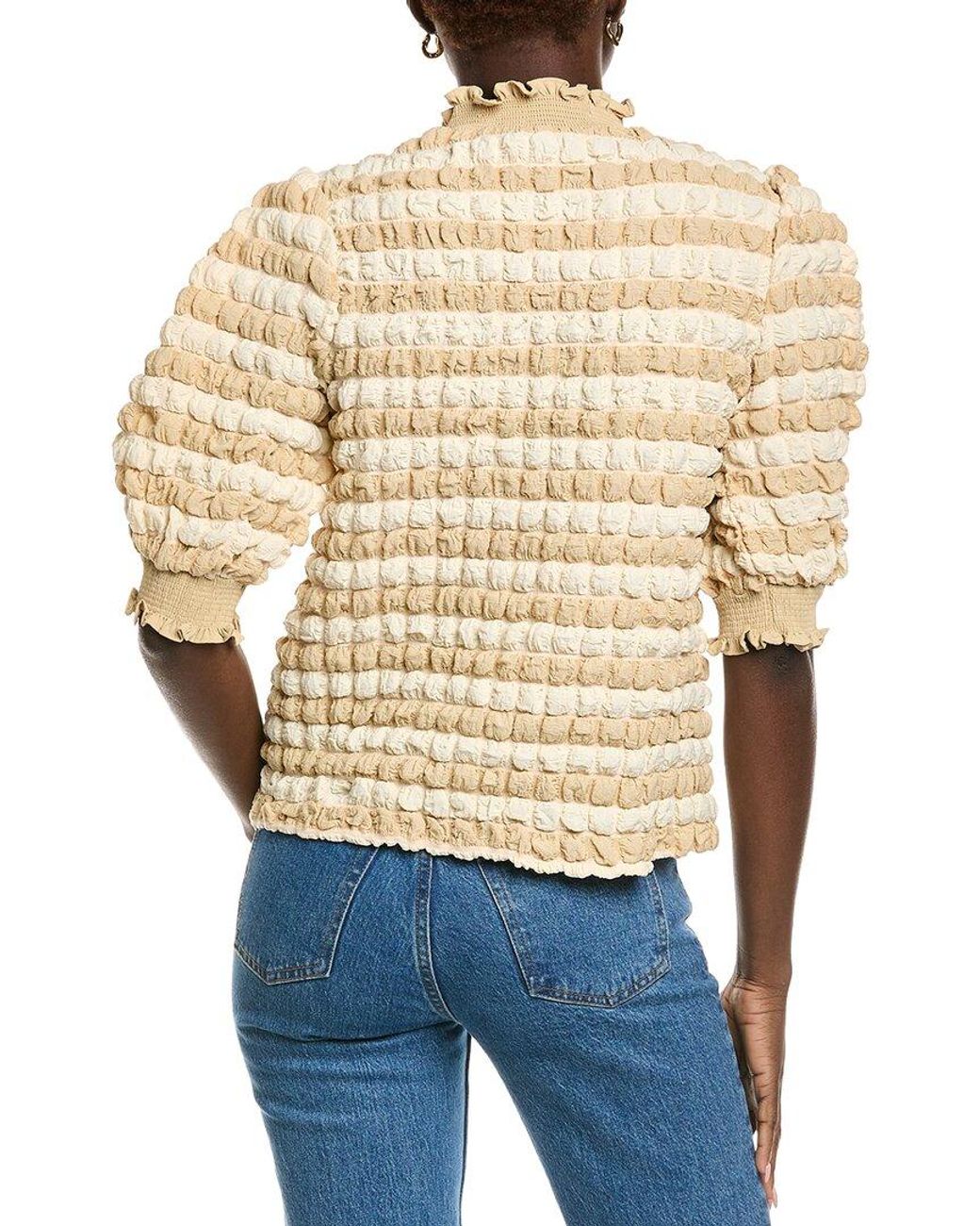 English Factory White Textured Mock Neck Blouse