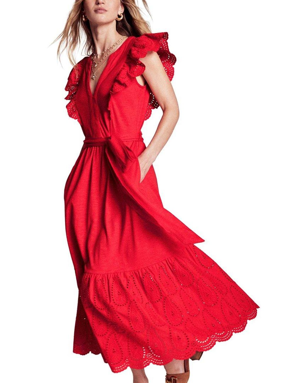 Boden Red Ruffle Midi Dress