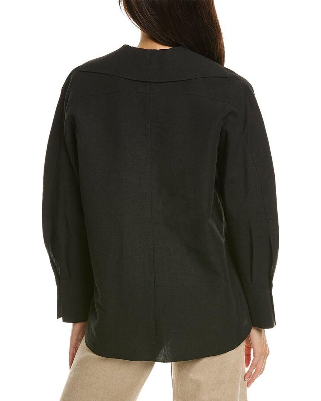 Vince Black Shaped Collar Linen-Blend Popover