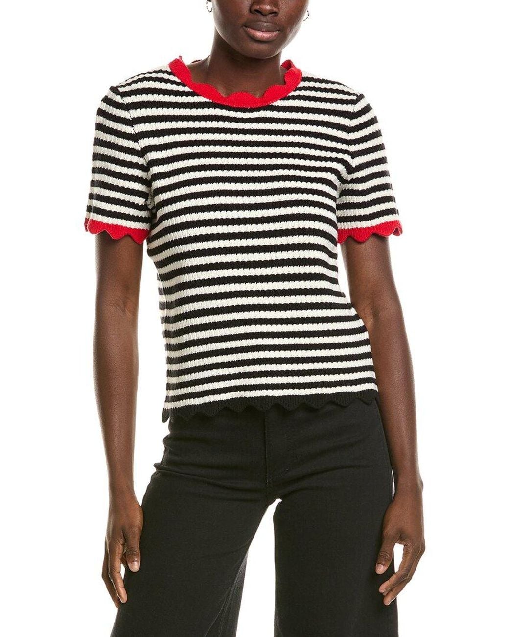 Cece Black Stripe Pointelle Sweater