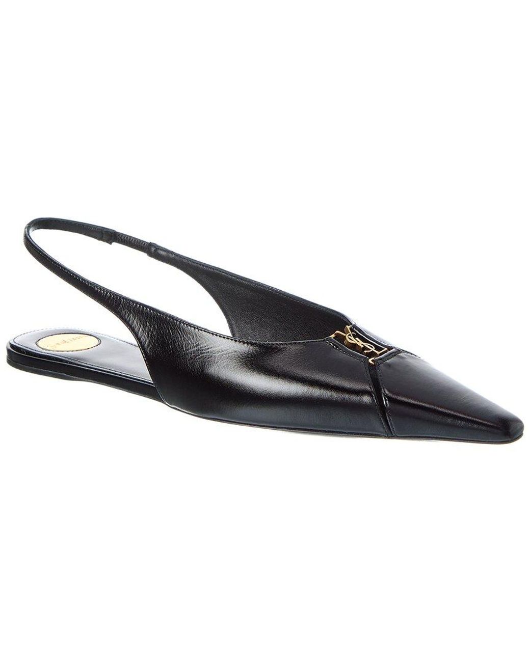 Saint Laurent Blue Babylone Leather Slingback Flat