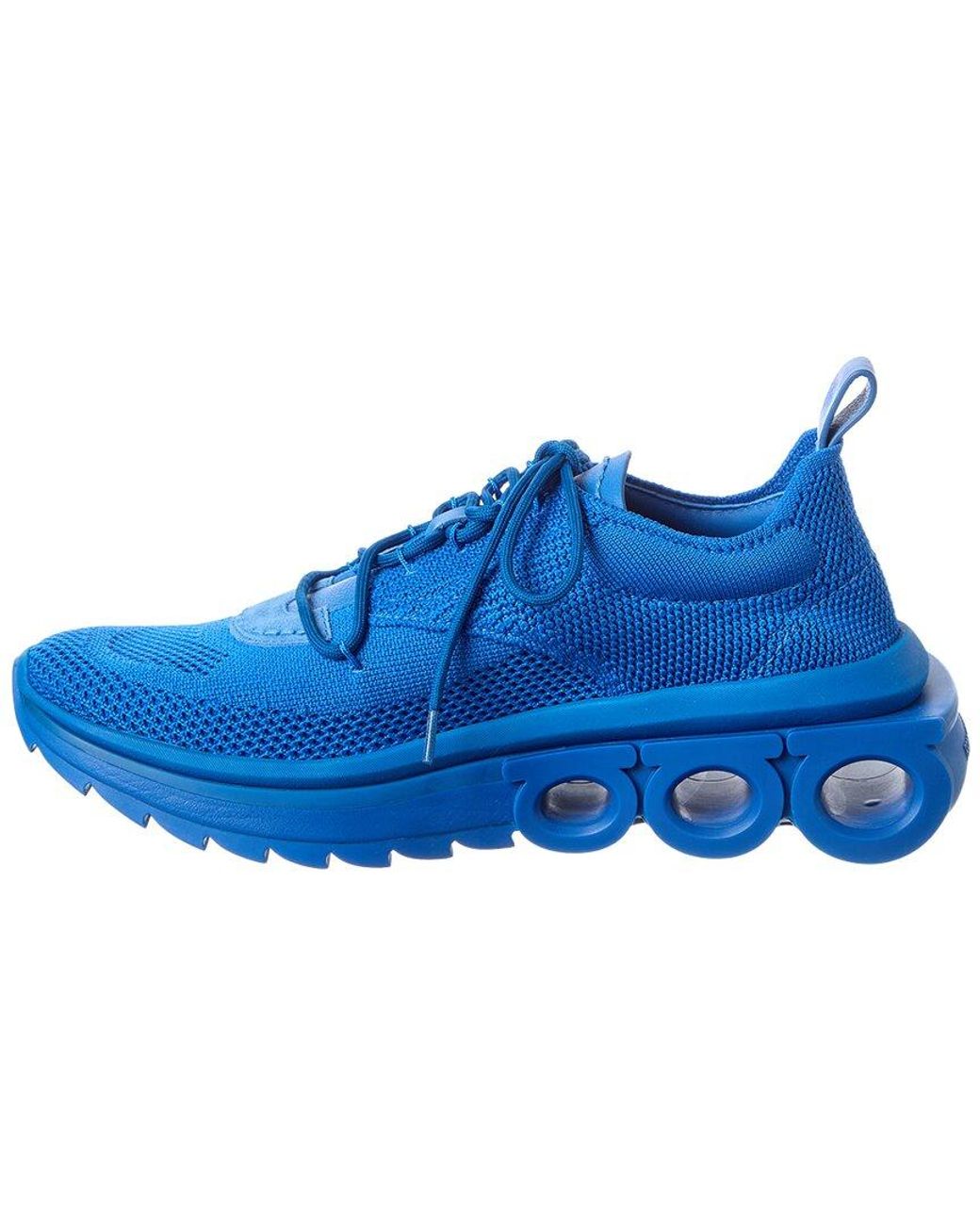 Ferragamo Blue Nima Leather-Trim Sneaker