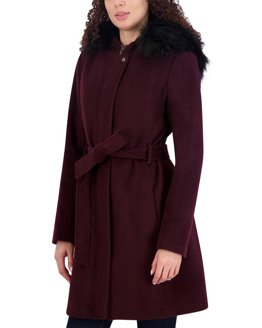 Cole Haan Slick Wool Blend Hooded Coat in Purple Lyst