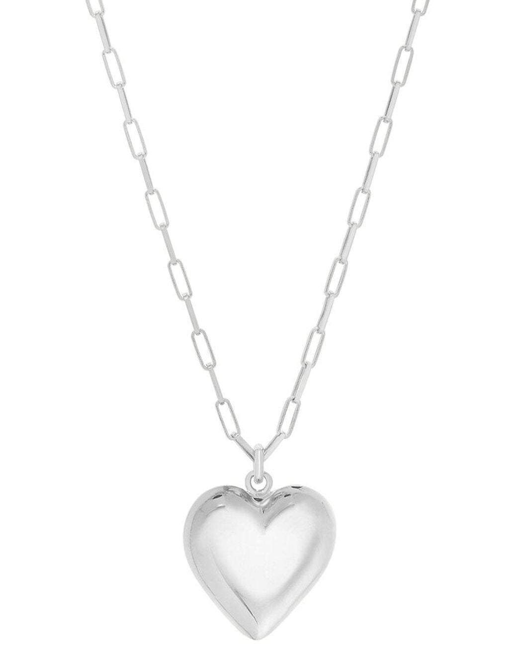 Italian Silver White Puffed Heart Paperclip Necklace