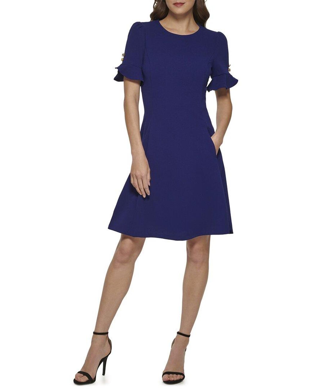 DKNY Flounce Sleeve Dress in Blue | Lyst Australia