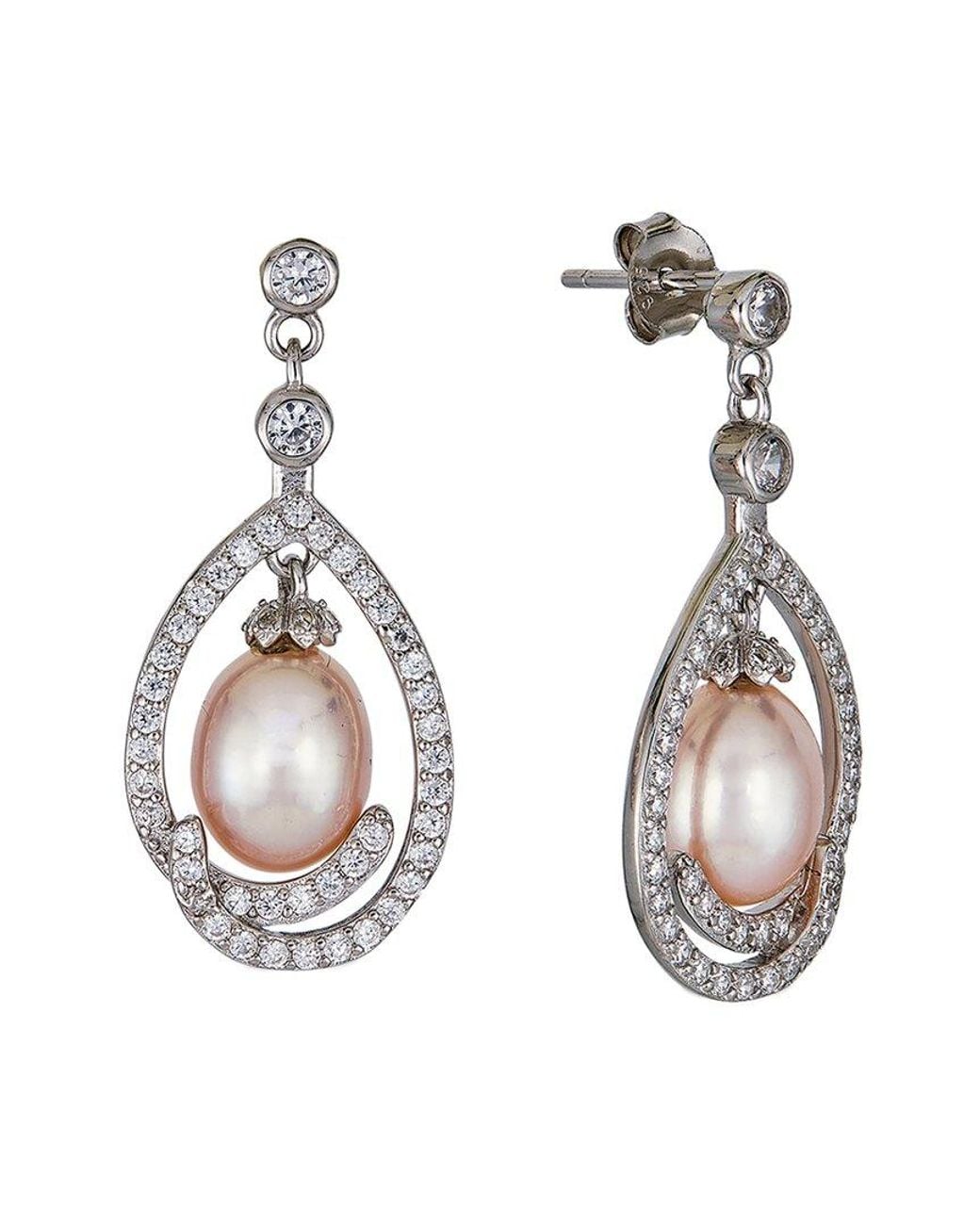 Belpearl White Silver 7-8mm Pearl Cz Dangle Earrings