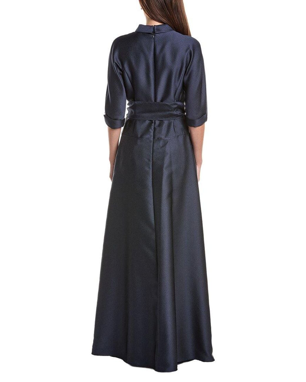 Teri Jon Blue Mikado Shirt Drop-Waist Gown