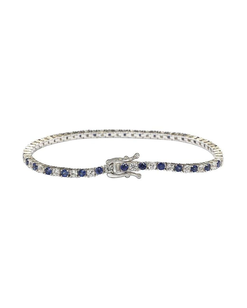 Suzy Levian White Silver 0.02 Ct. Tw. Diamond & Sapphire Tennis Bracelet