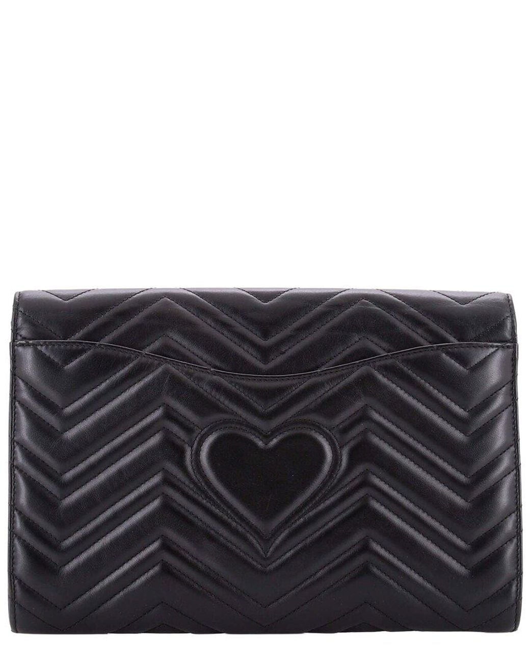 Gucci Black Matelasse Leather Gg Marmont Flap Clutch (Authentic Pre-Loved)