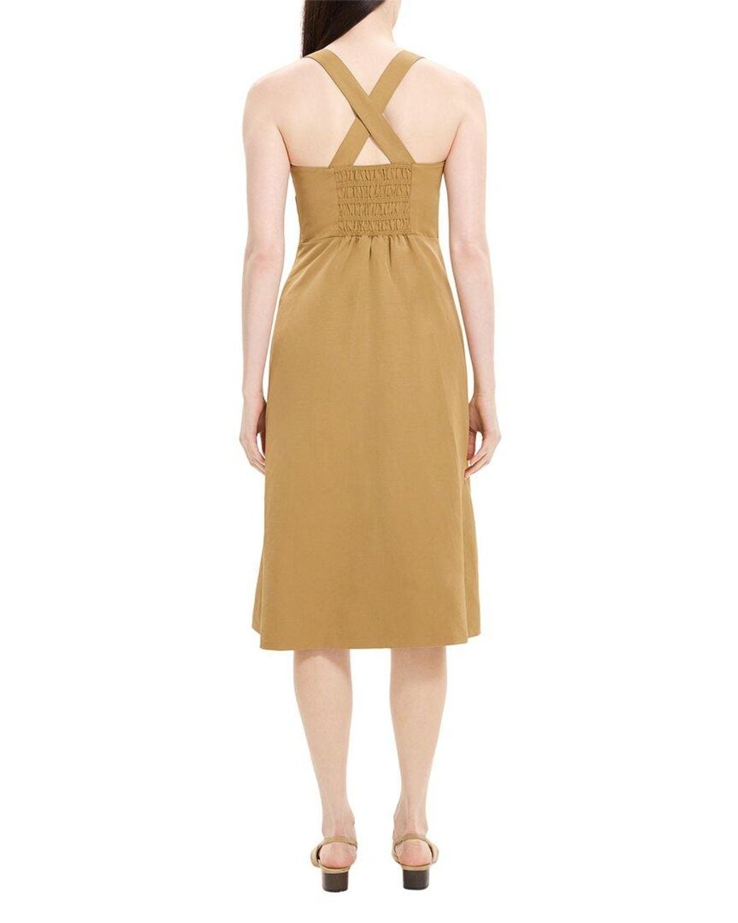 Theory Natural Crossback Linen-blend Midi Dress