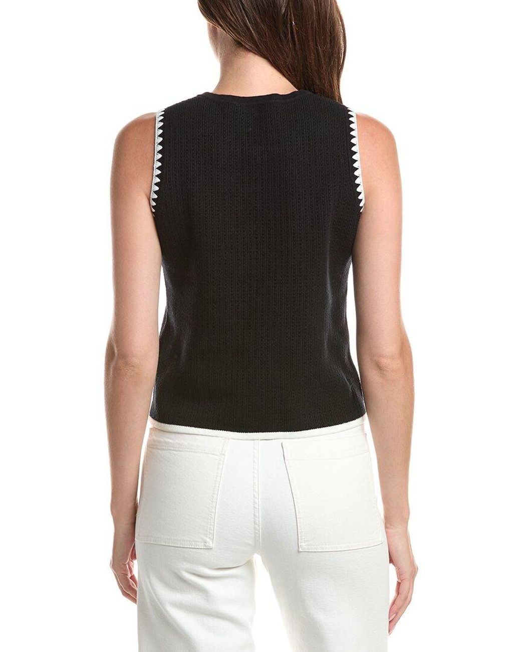Cece Black Pointelle Button Up Top