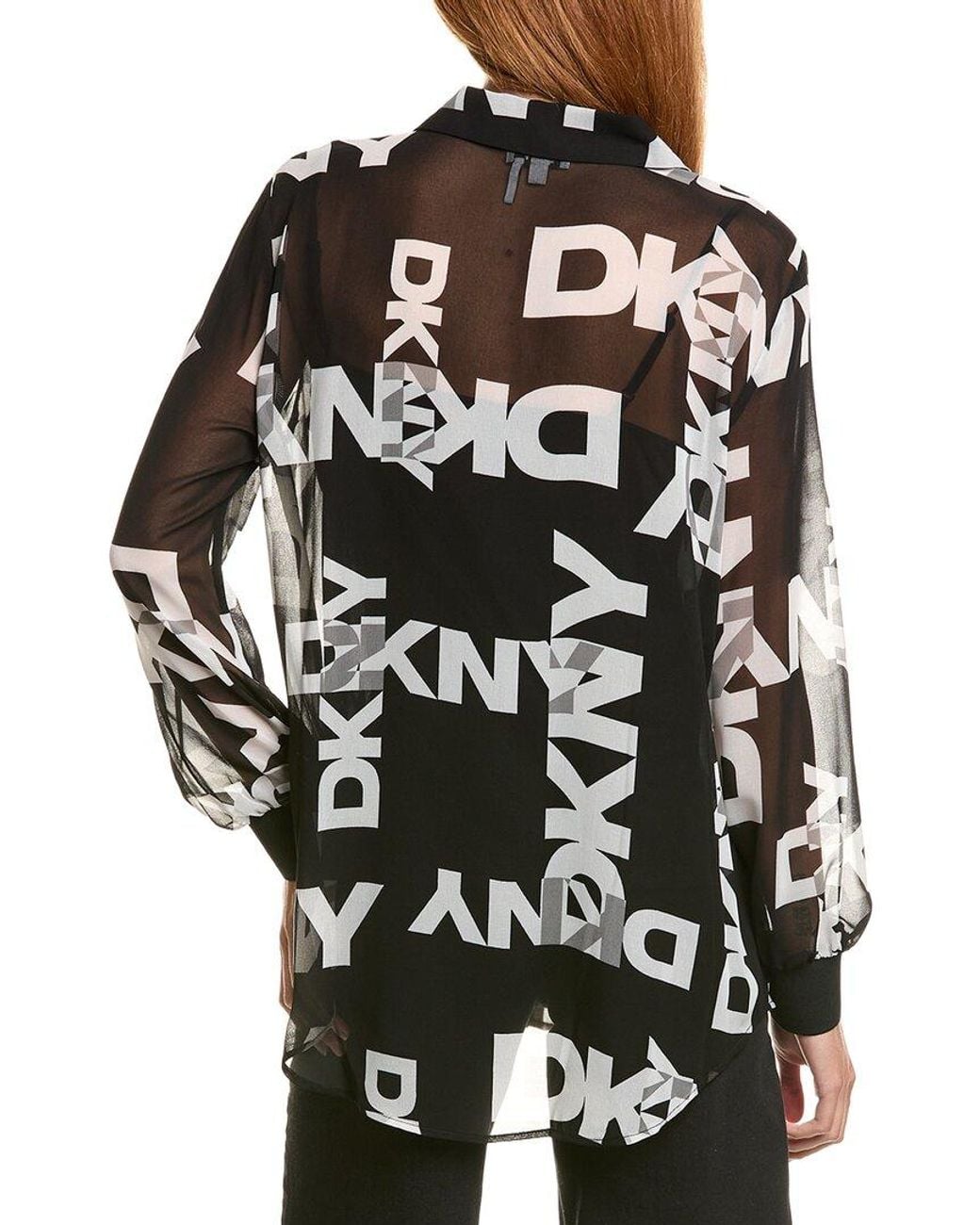 DKNY Black Chiffon Logo Button Down Shirt