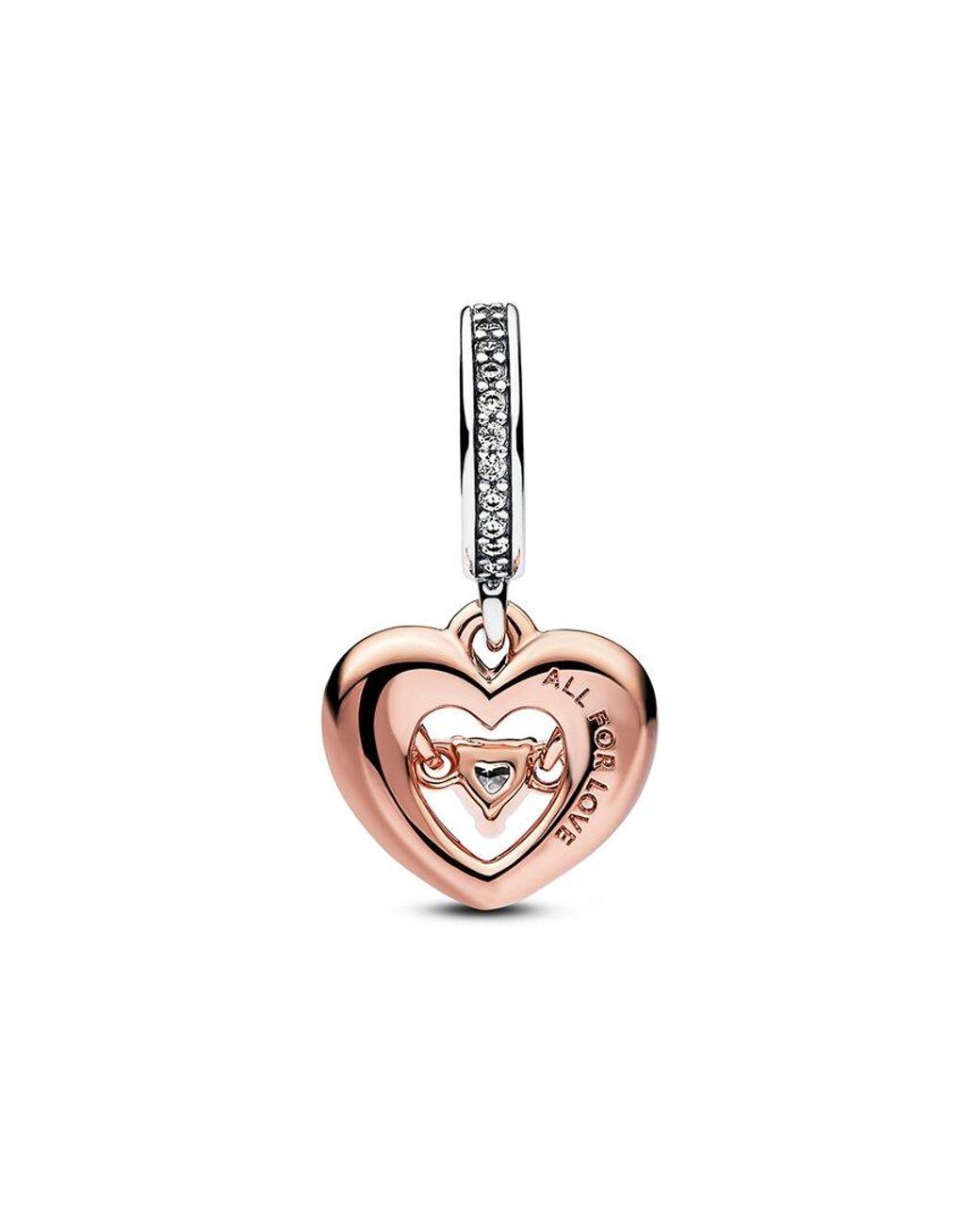 Pandora White Moments 14K Rose Plated Cz Radiant Heart Dangle Charm