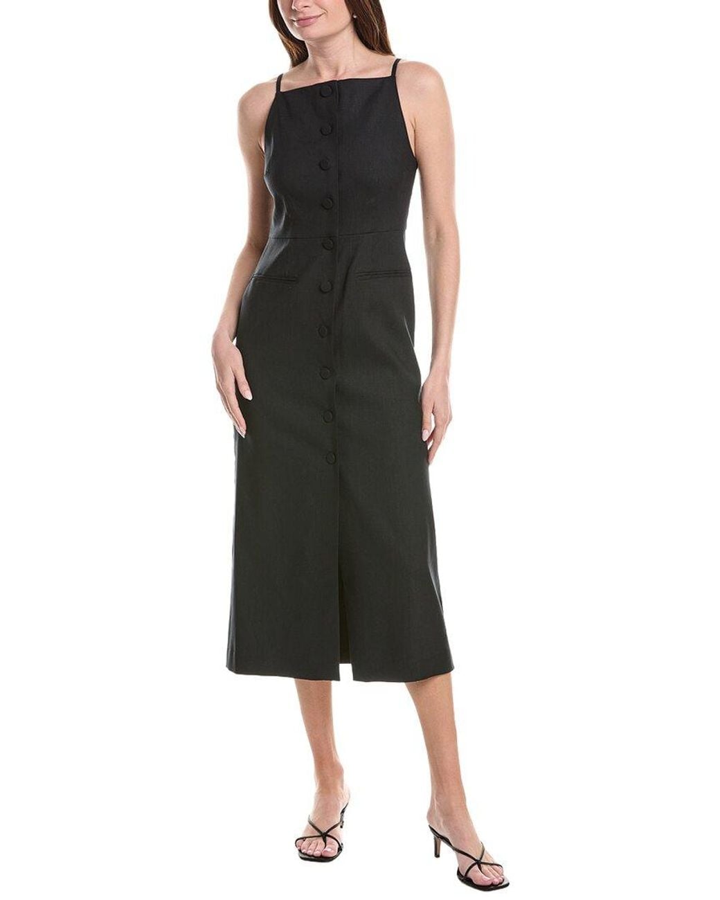 Rebecca Taylor Black Stretch Linen-Blend Midi Dress
