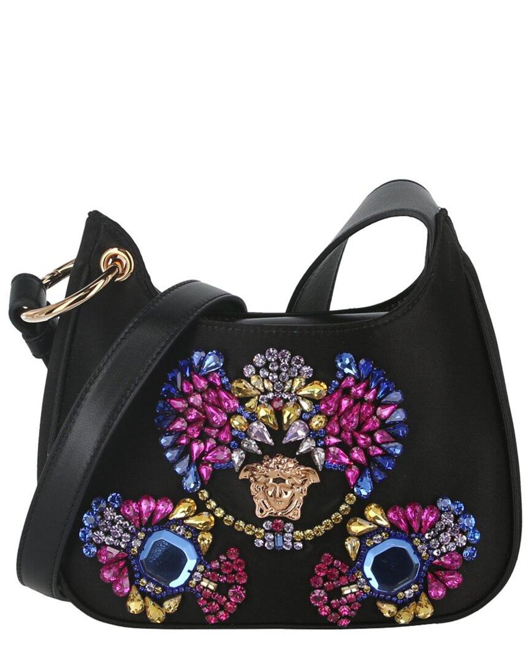 Versace La Medusa Rhinestone Mini Nylon Hobo Bag in Black Lyst Australia