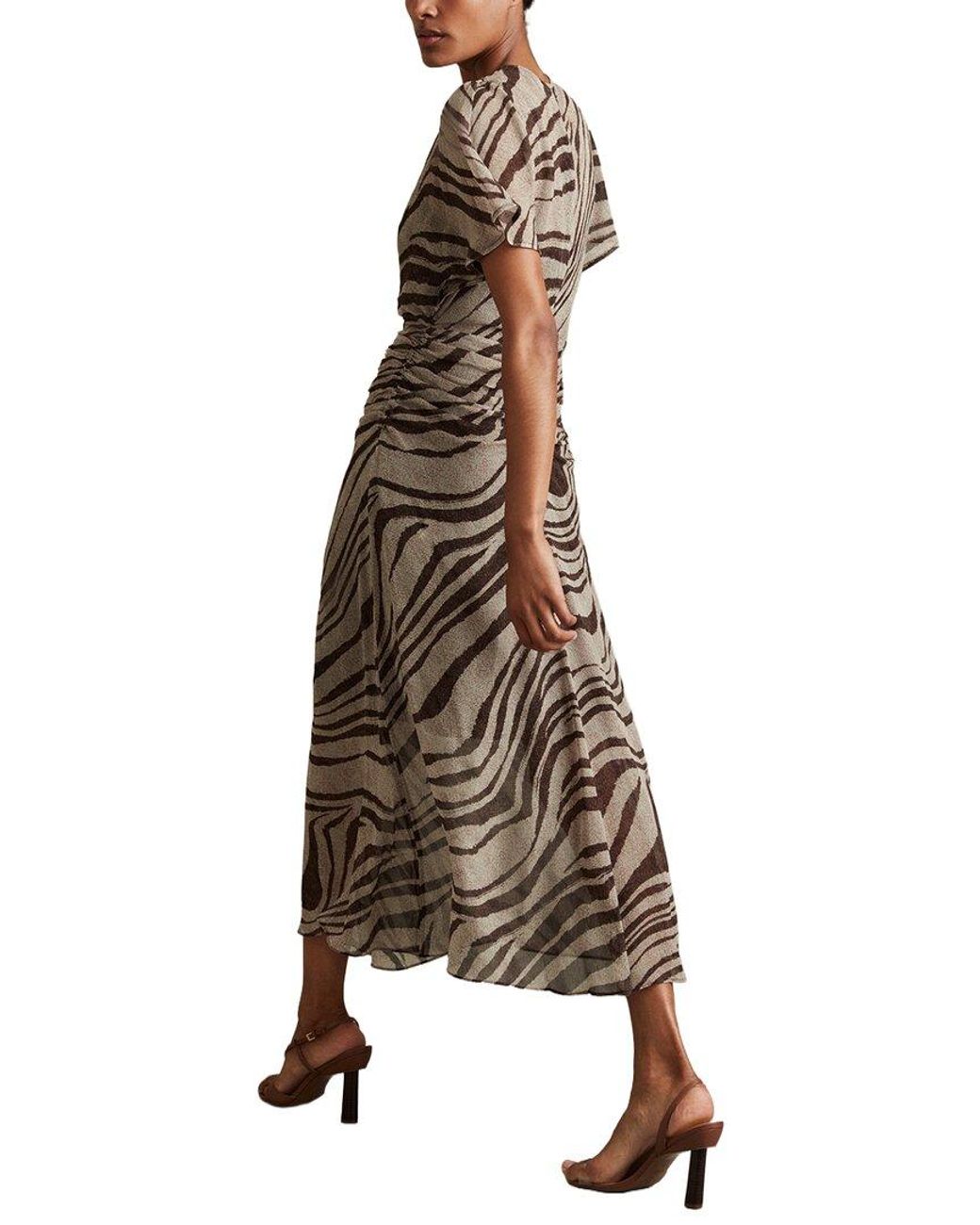 Reiss Natural Tabitha Animal Printed Midi Dress
