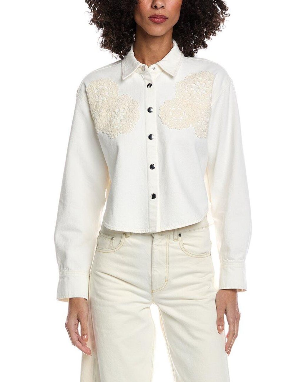 FRAME White Frame The Crochet Cropped Denim Shirt