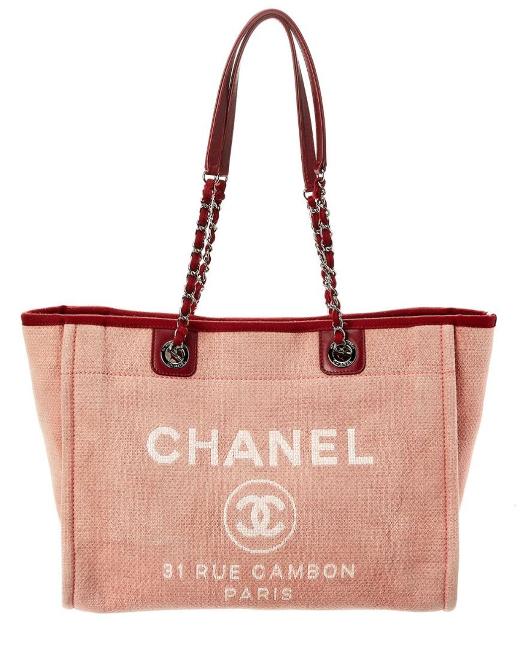 Chanel Red Denim Canvas Large Deauville Tote | Lyst UK