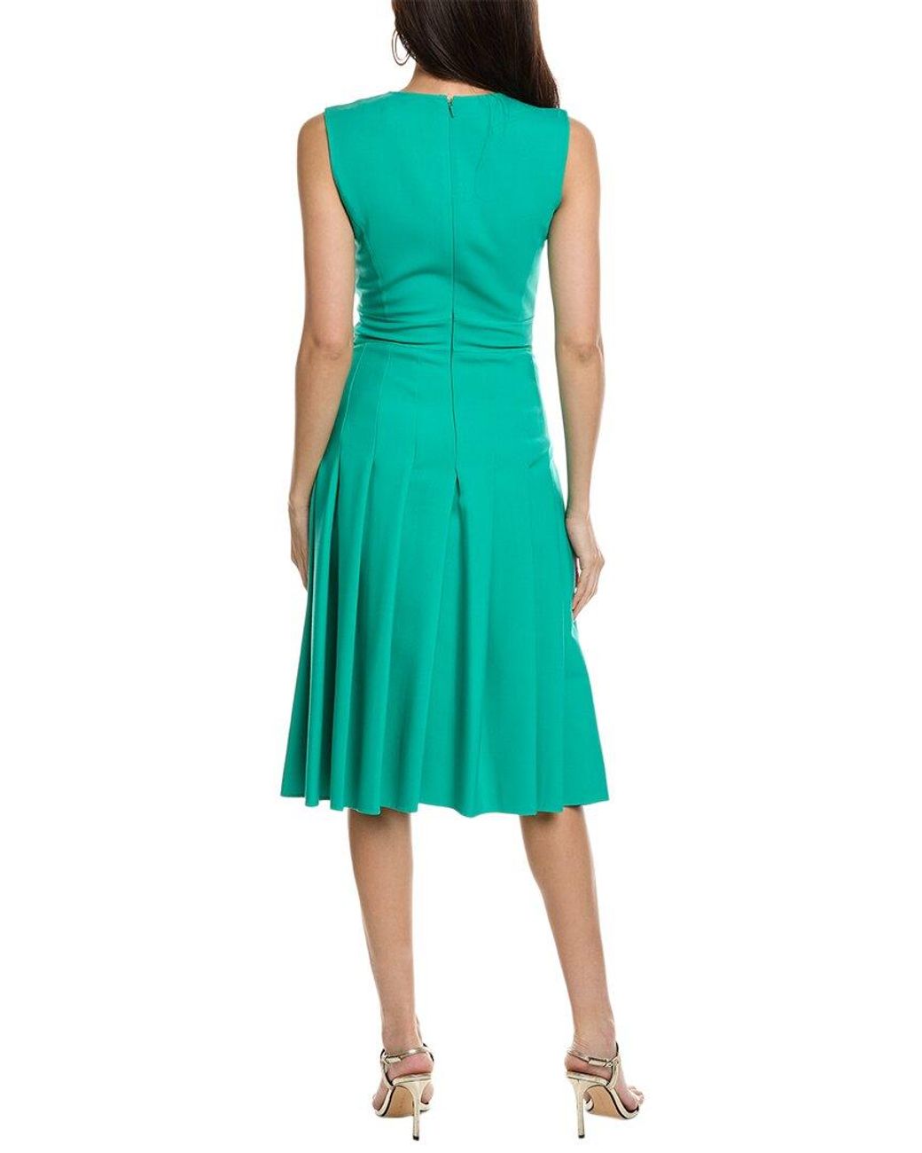 Oscar de la Renta Green Pleated Wool-Blend A-Line Dress