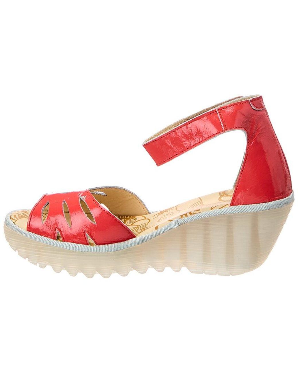 Fly London Pink Patent Wedge Sandal