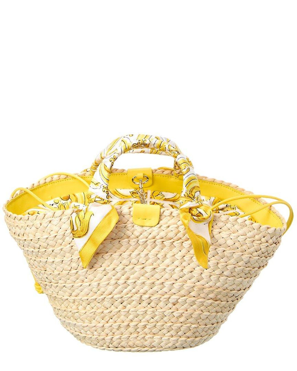 Dolce & Gabbana Kendra Small Straw & Leather Tote in