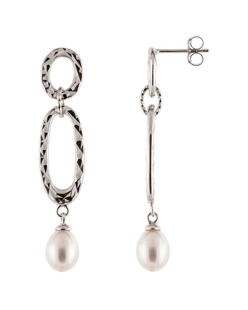 Splendid White Rhodium Over Silver 7-8mm Pearl Earrings