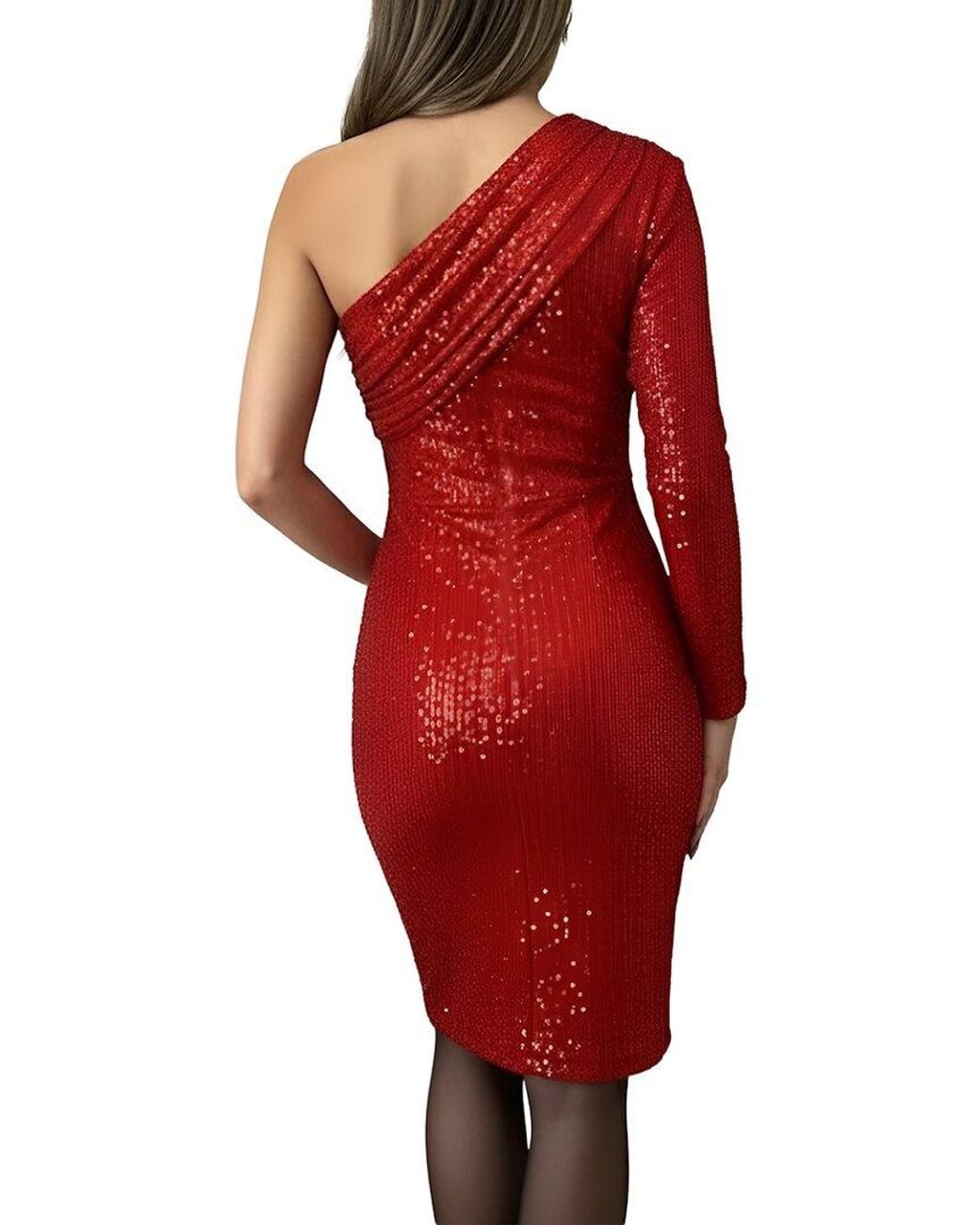 Vincent Red One Shoulder Embellished Midi Dress