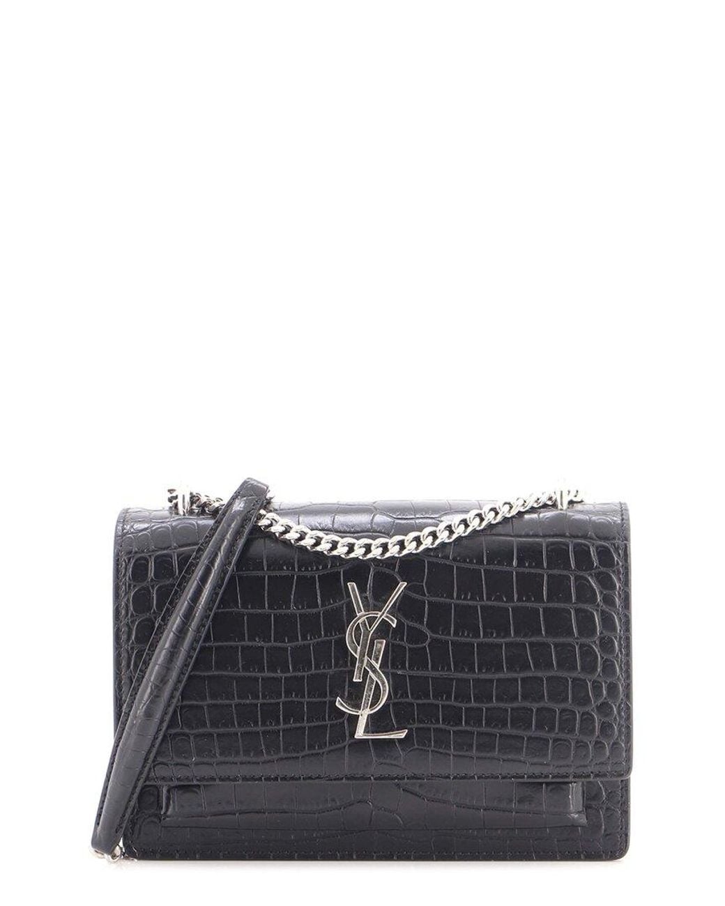 Saint Laurent Black Croc-Embossed Leather Sunset Chain Wallet (Authentic Pre-Loved)