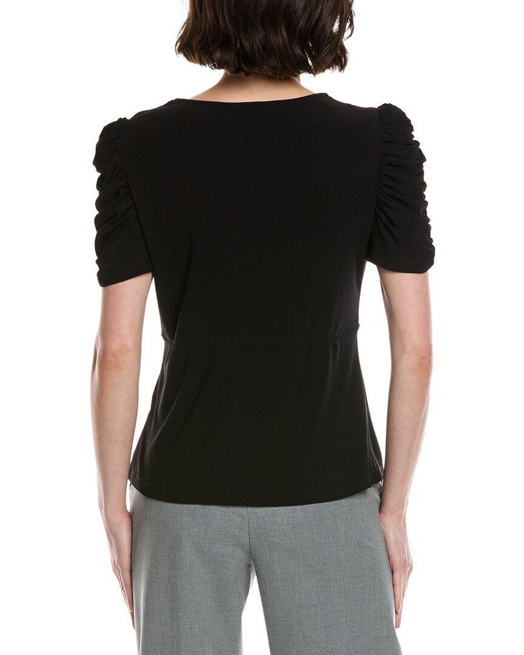 Cece Black Puff V-Neck Top