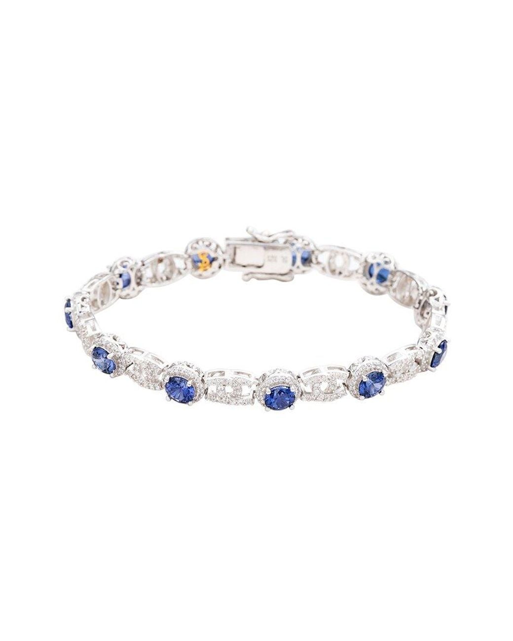 Suzy Levian White Silver 0.02 Ct. Tw. Diamond & Gemstone Bracelet