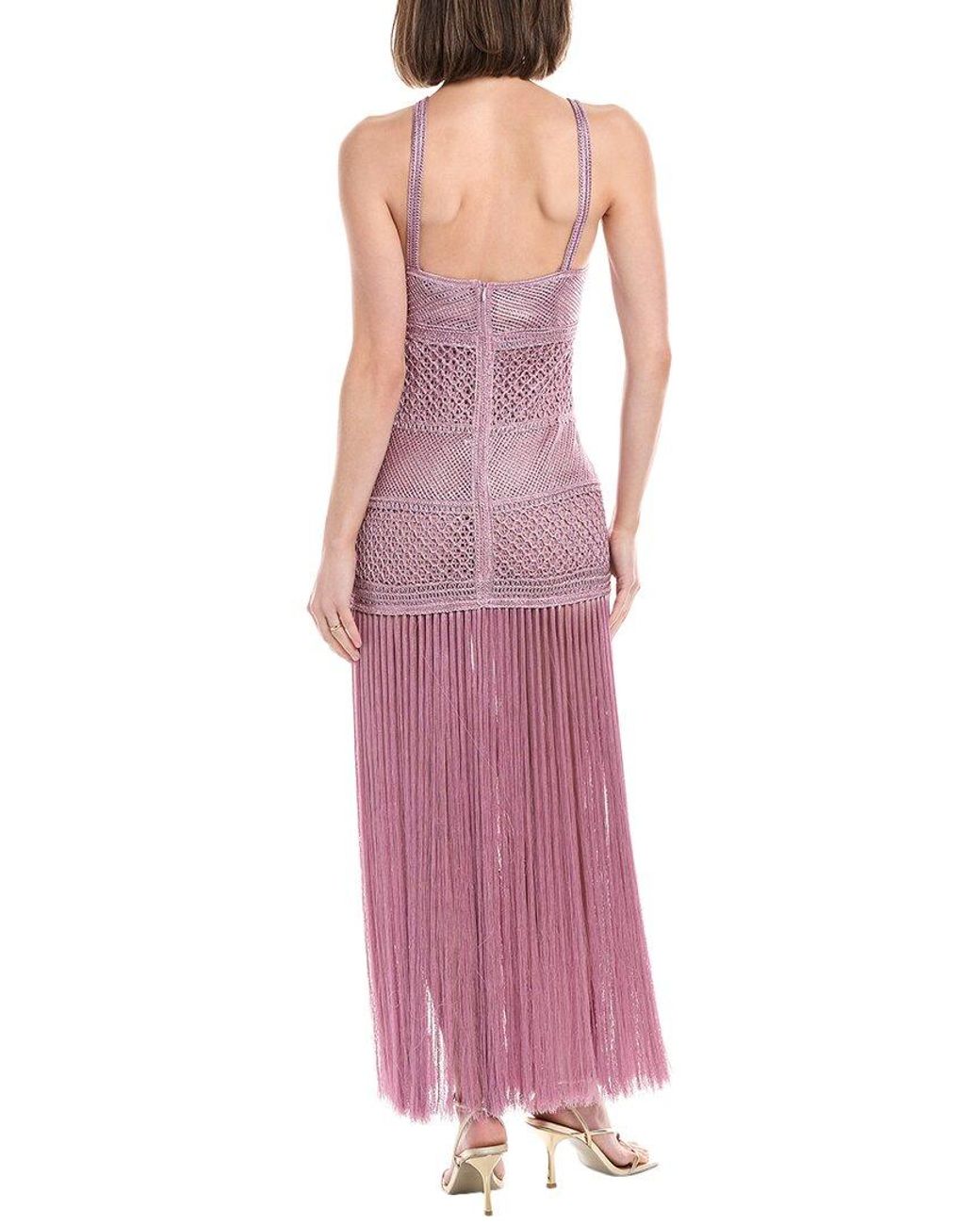 PATBO Pink Lattice Work Fringe Maxi Dress